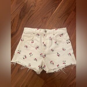 Reformation Cherries Embroidered Jean Shorts